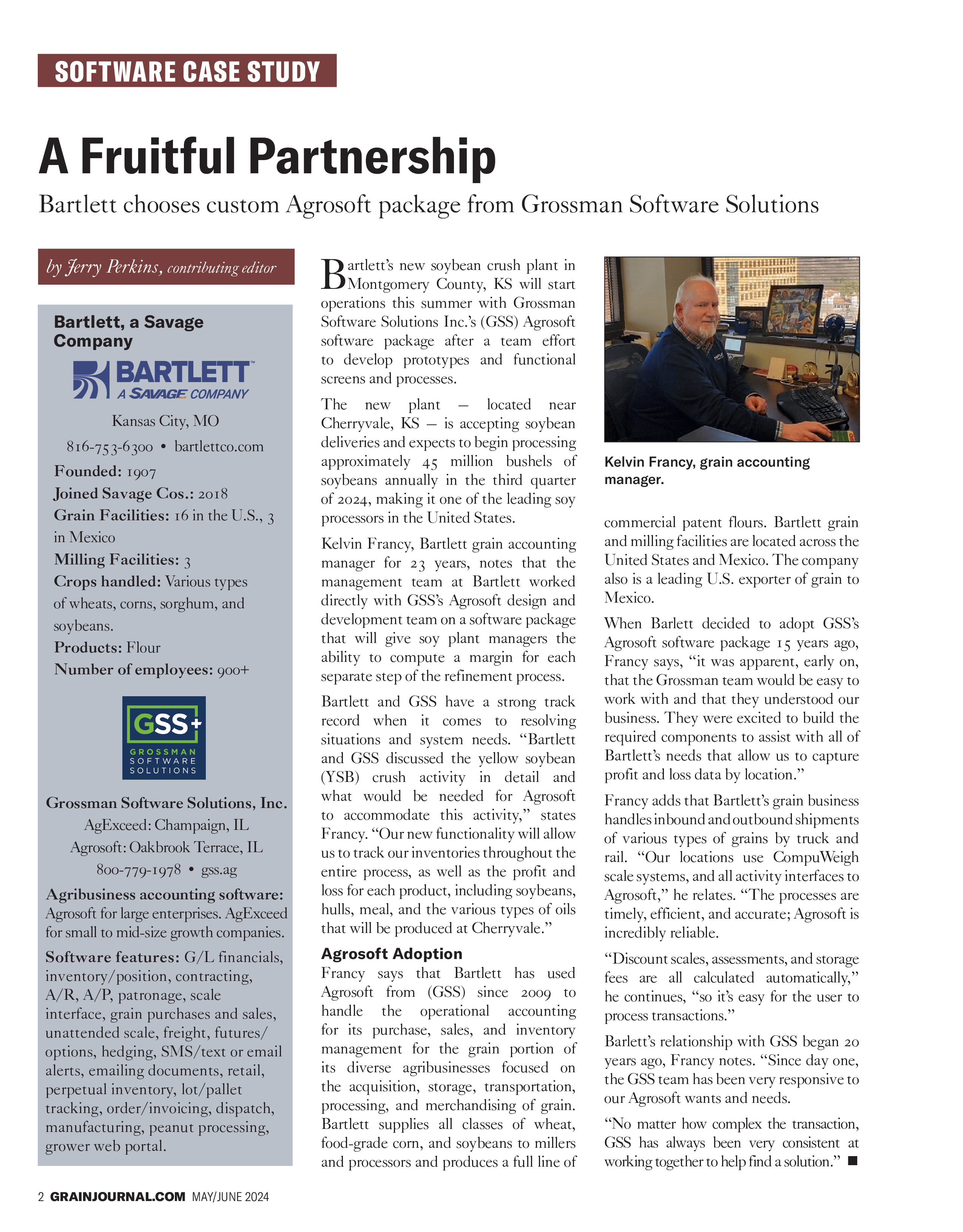 Grain Journal Article on GSS's Agrosoft and Bartlette Co.