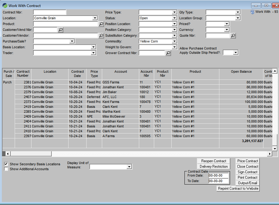 Agrosfot Work With Contract Screen